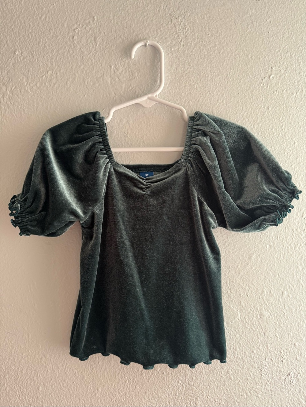 Old Navy Dark Green Velvet Puff-Sleeve Top